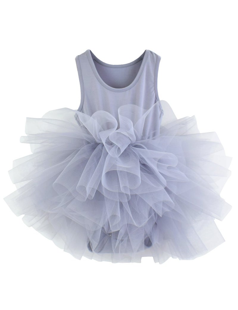 Tutu.kk Toddler Girls Camisole Dance Tutu Leotard with Fluffy 4-Layers Skirt Dress for Dance, Gymnastics and Ballet Gary-Blue 3-4 Years - Image 1